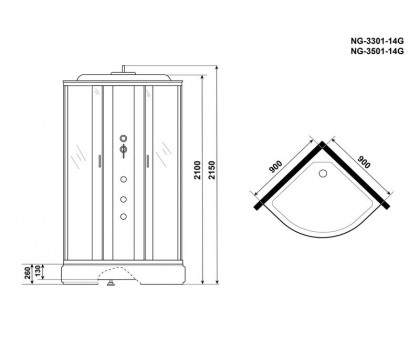 Душевая кабина Niagara NG-3301-14G 90х90 см, с матовыми стеклами