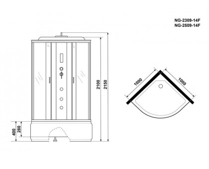 Душевая кабина Niagara NG-2509-14F 100х100 см, с тонированными стеклами