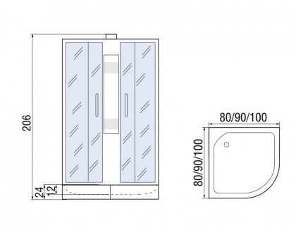 Душевая кабина Мономах 80/24 Б/К С МЗ 80х80х206, без крыши, полукруг