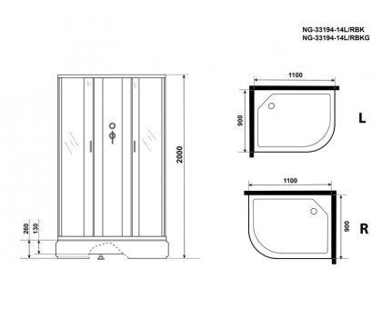 Душевая кабина Niagara NG-33194-14RBKG 110х90 см, с матовыми стеклами, правосторонняя