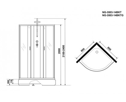 Душевая кабина Niagara NG-3503-14BKT 80х80 см, с тонированными стеклами