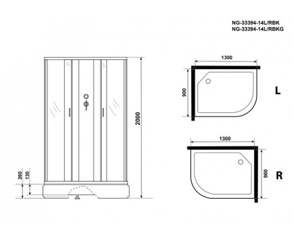 Душевая кабина Niagara NG-33394-14RBKG 130х90 см, с матовыми стеклами, правосторонняя