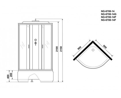 Душевая кабина Niagara NG-6708-14F 90х90 см, с прозрачными стеклами