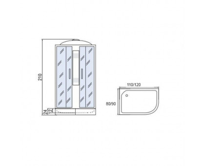 Душевая кабина Мономах 120/80/24 МЗ R 120х80х210, асимметричная