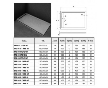 Душевой поддон WeltWasser WW TRS 14090 STONE-BL 140х90 см черный с сифоном